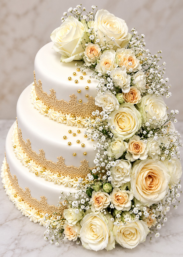 Stockwerk-Torten: Rustikaler Naked Cake mit Herz-Topper und Blumen von Tortenspezialist Niedermair